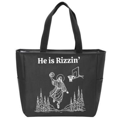 He Is Rizzin Funny Basketball Retro Christian Religious Zip Tote Bag