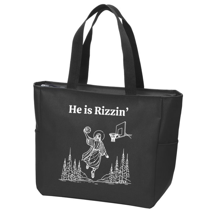 He Is Rizzin Funny Basketball Retro Christian Religious Zip Tote Bag