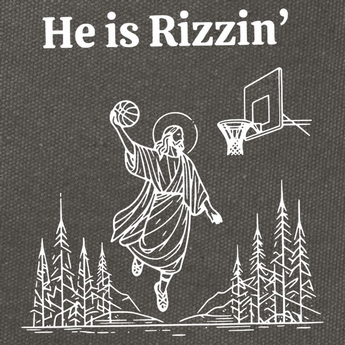 He Is Rizzin Funny Basketball Retro Christian Religious Cotton Canvas Backpack