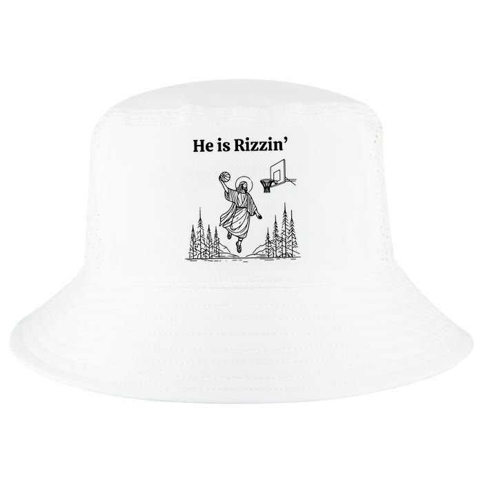 He Is Rizzin Funny Basketball Retro Christian Religious Cool Comfort Performance Bucket Hat