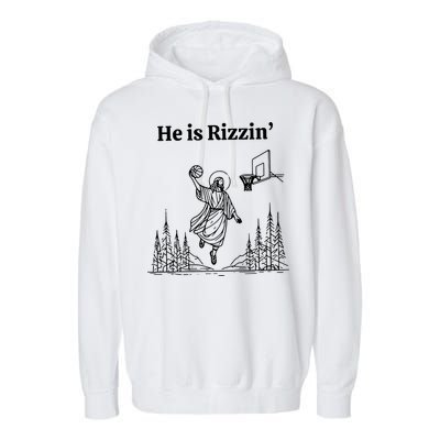 He Is Rizzin Funny Basketball Retro Christian Religious Garment-Dyed Fleece Hoodie