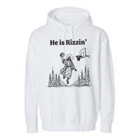 He Is Rizzin Funny Basketball Retro Christian Religious Garment-Dyed Fleece Hoodie