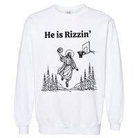 He Is Rizzin Funny Basketball Retro Christian Religious Garment-Dyed Sweatshirt