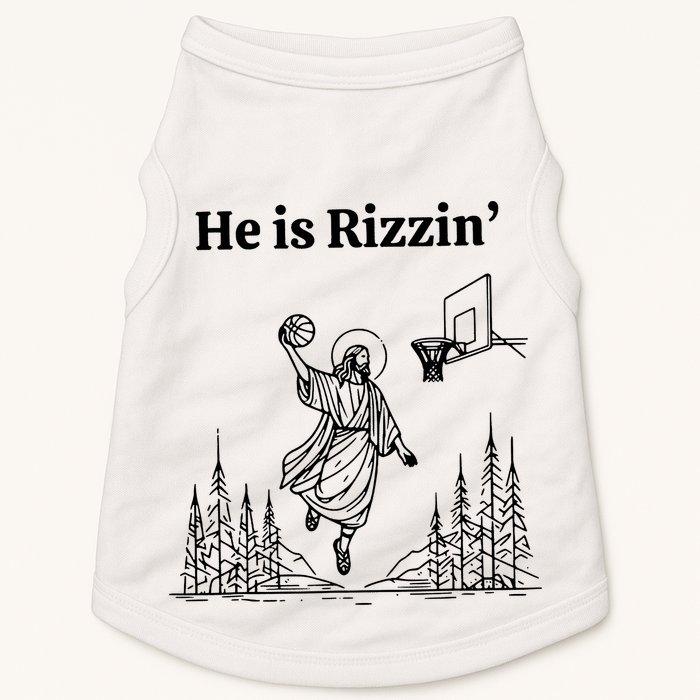 He Is Rizzin Funny Basketball Retro Christian Religious Doggie Tank