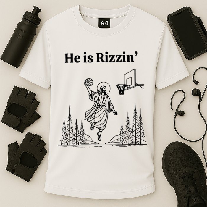 He Is Rizzin Funny Basketball Retro Christian Religious Performance Shirt