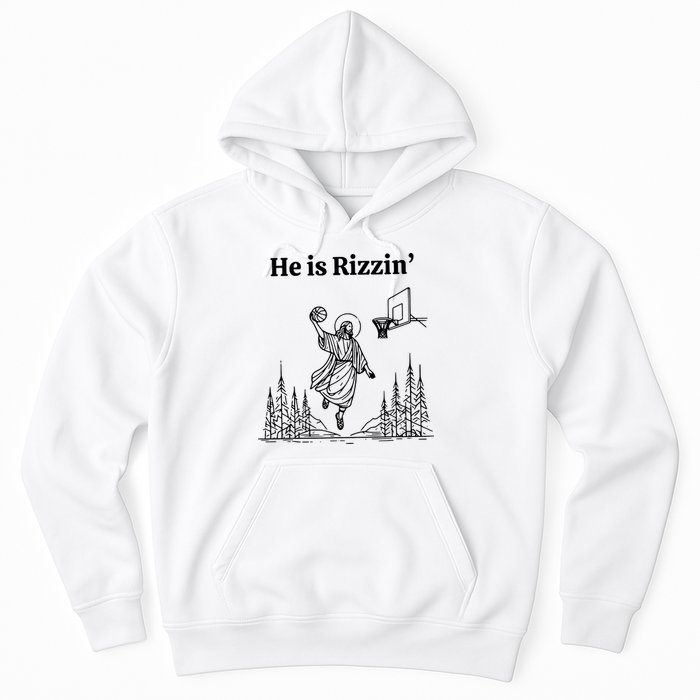 He Is Rizzin Funny Basketball Retro Christian Religious Hoodie