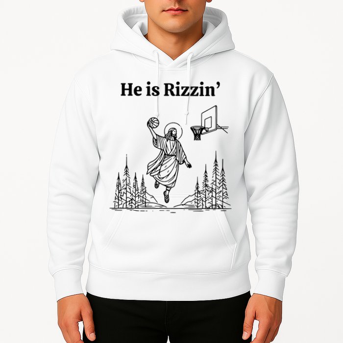 He Is Rizzin Funny Basketball Retro Christian Religious Hoodie