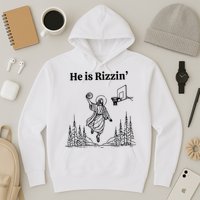 He Is Rizzin Funny Basketball Retro Christian Religious Hoodie