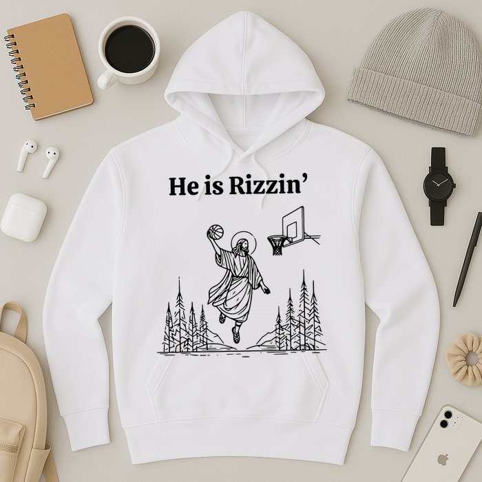 He Is Rizzin Funny Basketball Retro Christian Religious Hoodie