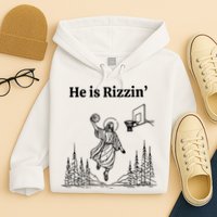 He Is Rizzin Funny Basketball Retro Christian Religious Hoodie
