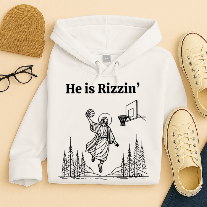 He Is Rizzin Funny Basketball Retro Christian Religious Hoodie