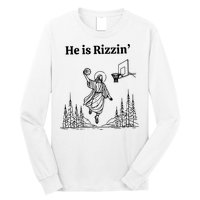 He Is Rizzin Funny Basketball Retro Christian Religious Long Sleeve Shirt