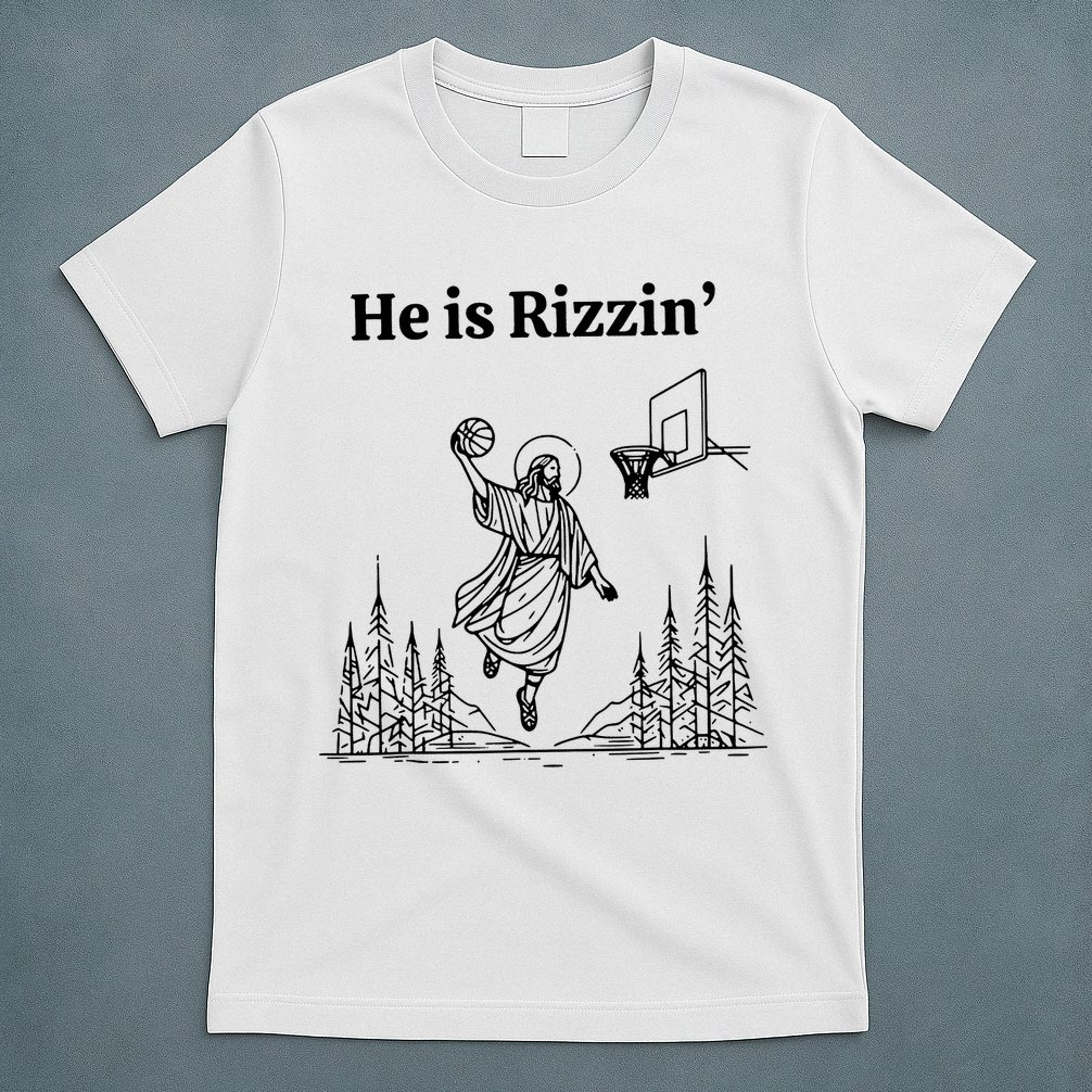 He Is Rizzin Funny Basketball Retro Christian Religious T-Shirt