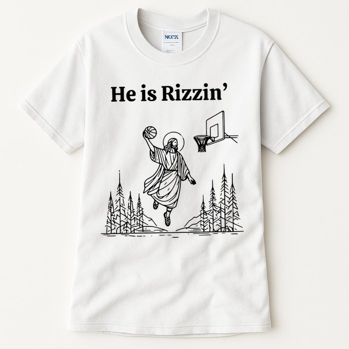 He Is Rizzin Funny Basketball Retro Christian Religious Tall T-Shirt
