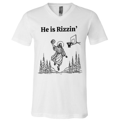 He Is Rizzin Funny Basketball Retro Christian Religious V-Neck T-Shirt
