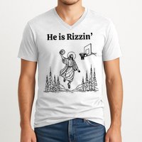 He Is Rizzin Funny Basketball Retro Christian Religious V-Neck T-Shirt