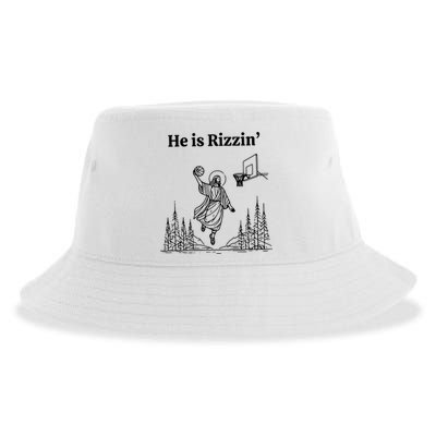 He Is Rizzin Funny Basketball Retro Christian Religious Sustainable Bucket Hat