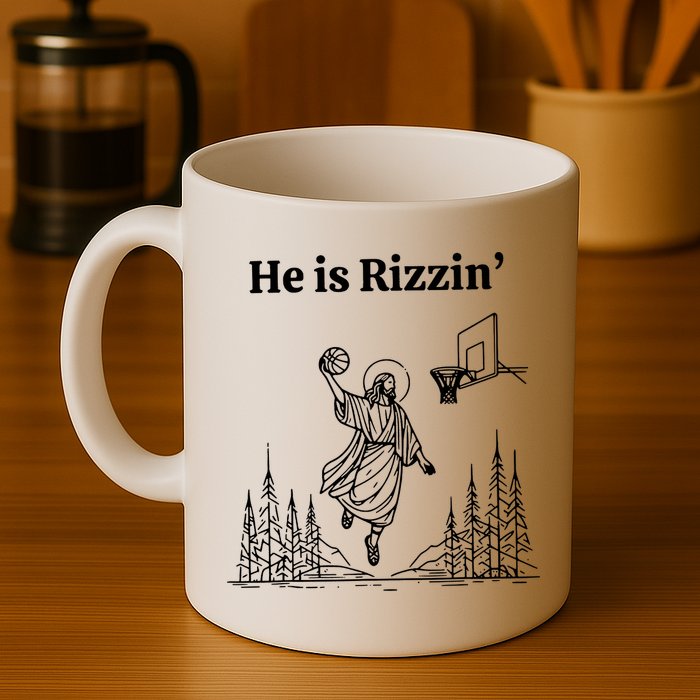 He Is Rizzin Funny Basketball Retro Christian Religious Mug