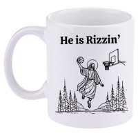 He Is Rizzin Funny Basketball Retro Christian Religious 11oz C Handle Ceramic Mug
