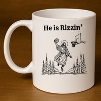 He Is Rizzin Funny Basketball Retro Christian Religious 11oz C Handle Ceramic Mug