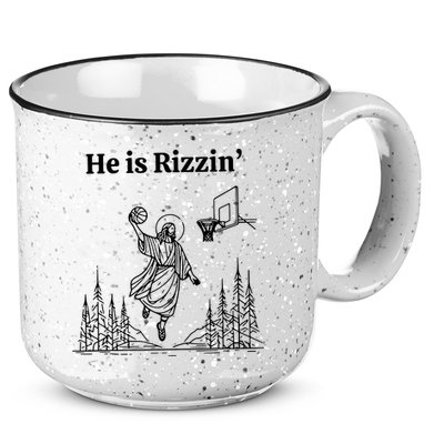 He Is Rizzin Funny Basketball Retro Christian Religious 15oz Campfire Ceramic Mug