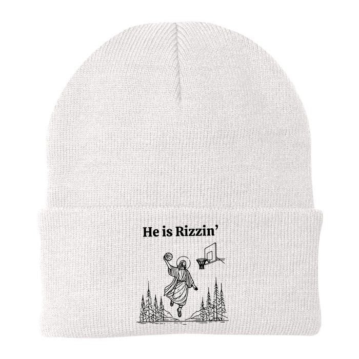 He Is Rizzin Funny Basketball Retro Christian Religious Beanie