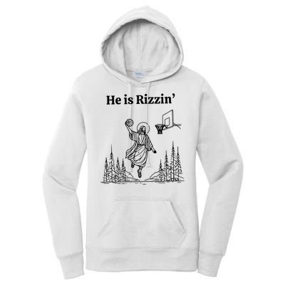He Is Rizzin Funny Basketball Retro Christian Religious Women's Pullover Hoodie