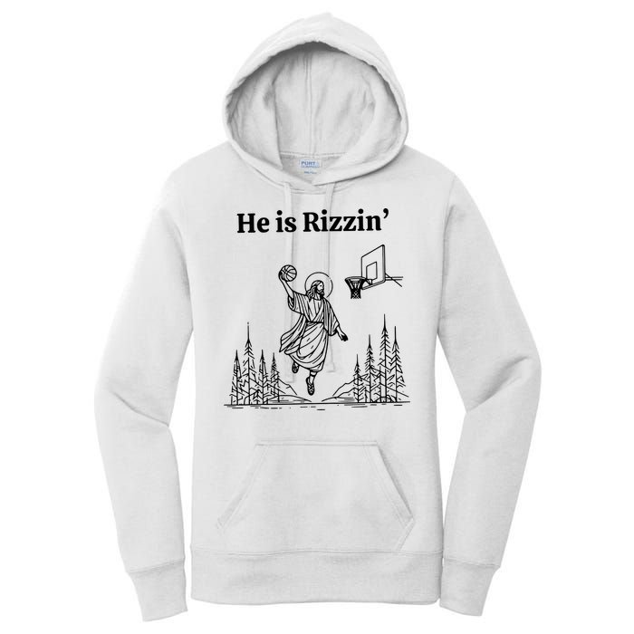 He Is Rizzin Funny Basketball Retro Christian Religious Women's Pullover Hoodie