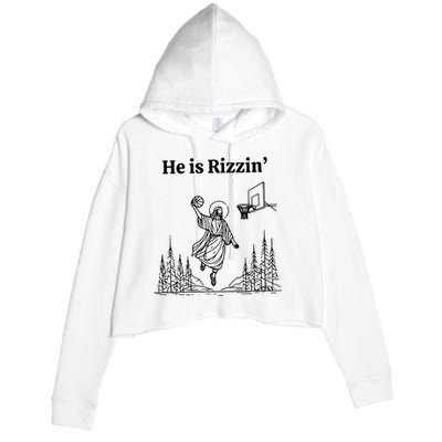 He Is Rizzin Funny Basketball Retro Christian Religious Crop Fleece Hoodie