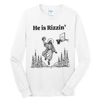 He Is Rizzin Funny Basketball Retro Christian Religious Tall Long Sleeve T-Shirt