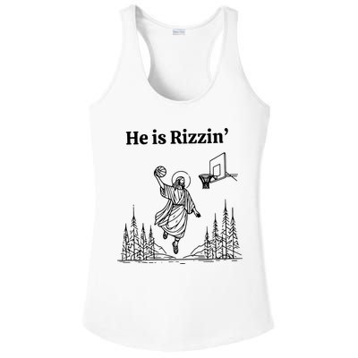 He Is Rizzin Funny Basketball Retro Christian Religious Ladies PosiCharge Competitor Racerback Tank