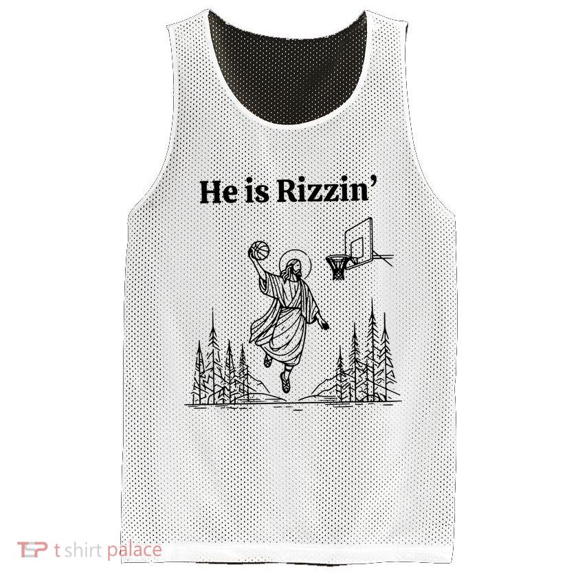 He Is Rizzin Funny Basketball Retro Christian Religious Mesh Reversible Basketball Jersey Tank