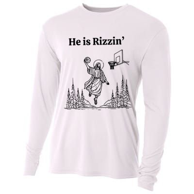 He Is Rizzin Funny Basketball Retro Christian Religious Cooling Performance Long Sleeve Crew