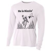 He Is Rizzin Funny Basketball Retro Christian Religious Cooling Performance Long Sleeve Crew