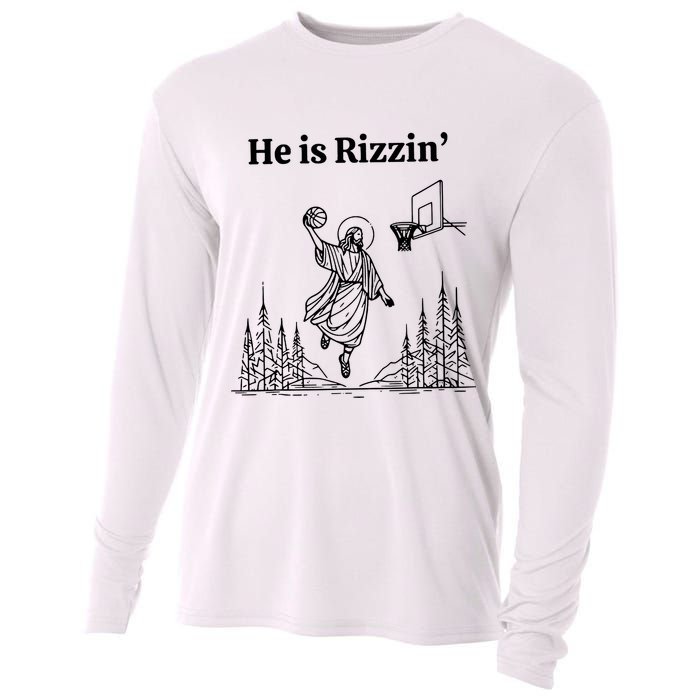 He Is Rizzin Funny Basketball Retro Christian Religious Cooling Performance Long Sleeve Crew