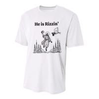 He Is Rizzin Funny Basketball Retro Christian Religious Youth Performance Sprint T-Shirt