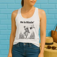He Is Rizzin Funny Basketball Retro Christian Religious Womens Tank Top