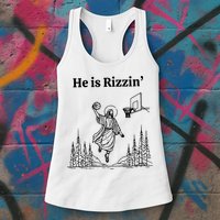 He Is Rizzin Funny Basketball Retro Christian Religious Womens Tank Top
