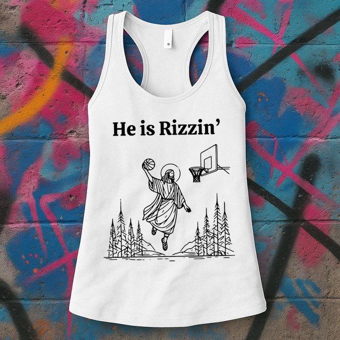 He Is Rizzin Funny Basketball Retro Christian Religious Womens Tank Top