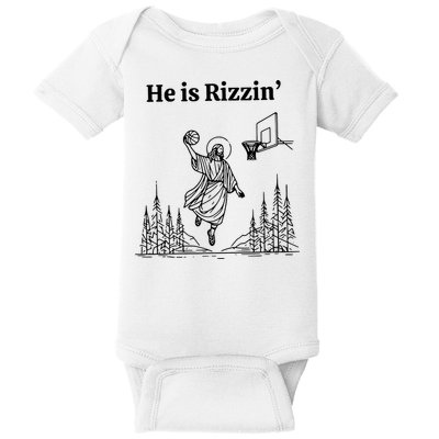 He Is Rizzin Funny Basketball Retro Christian Religious Baby Bodysuit