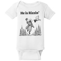 He Is Rizzin Funny Basketball Retro Christian Religious Baby Bodysuit