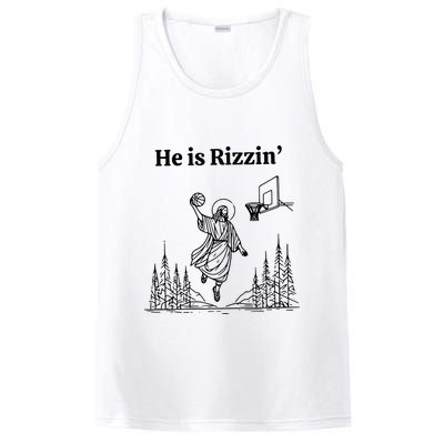He Is Rizzin Funny Basketball Retro Christian Religious PosiCharge Competitor Tank