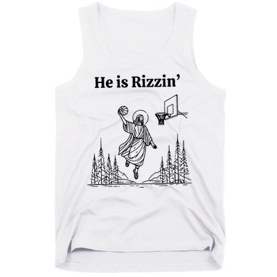 He Is Rizzin Funny Basketball Retro Christian Religious Tank Top