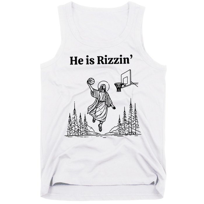 He Is Rizzin Funny Basketball Retro Christian Religious Tank Top