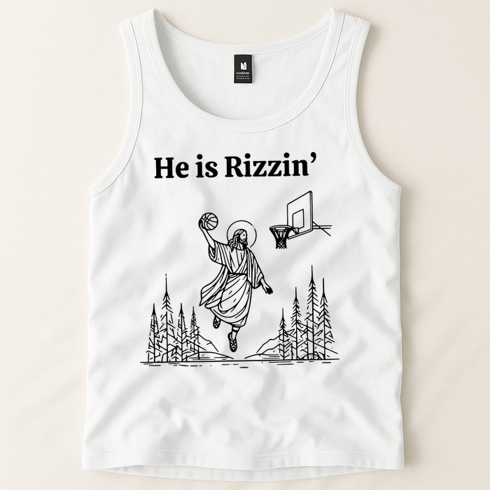 He Is Rizzin Funny Basketball Retro Christian Religious Tank Top