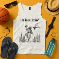 He Is Rizzin Funny Basketball Retro Christian Religious Tank Top