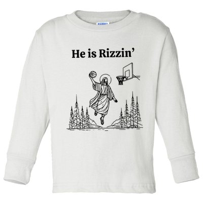 He Is Rizzin Funny Basketball Retro Christian Religious Toddler Long Sleeve Shirt