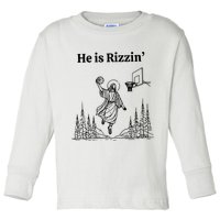 He Is Rizzin Funny Basketball Retro Christian Religious Toddler Long Sleeve Shirt
