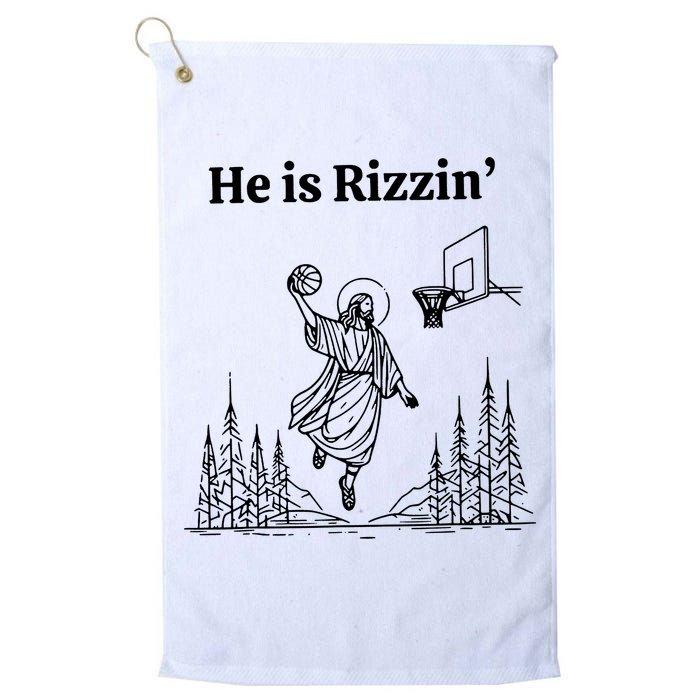 He Is Rizzin Funny Basketball Retro Christian Religious Golf Towel