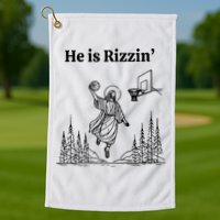 He Is Rizzin Funny Basketball Retro Christian Religious Golf Towel